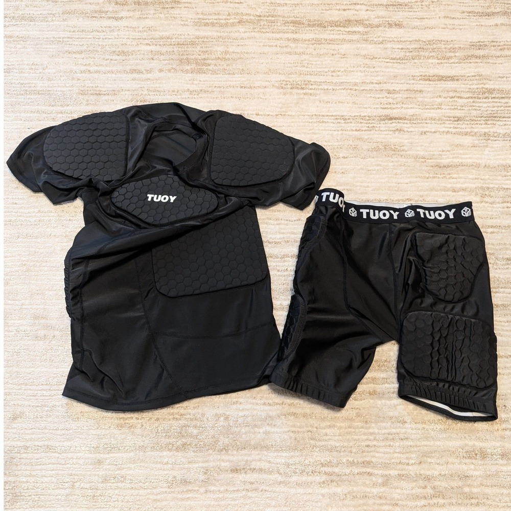 TUOY Padded Compression Shirt Shorts Set Mens Sz M Black Football Impact Gear